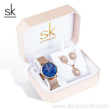 SK Top Luxury Women Watch Gift Set For Wedding Rose Gold Bracelet Necklace Jewelry Gift Set For Wife Regalo de San Valentin